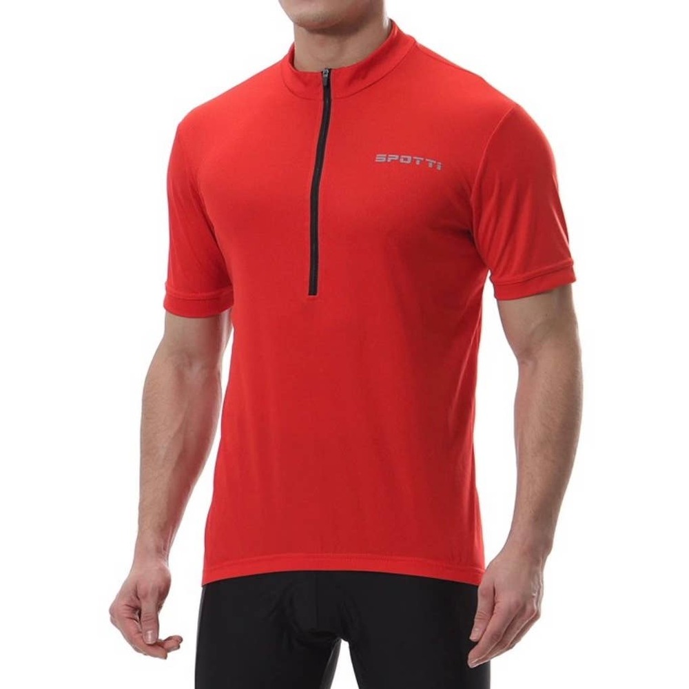 Spotti Cycling Quick Dry Shirt Jersey Red Men's Sz L 1/4 Zip Front 3 Pouches